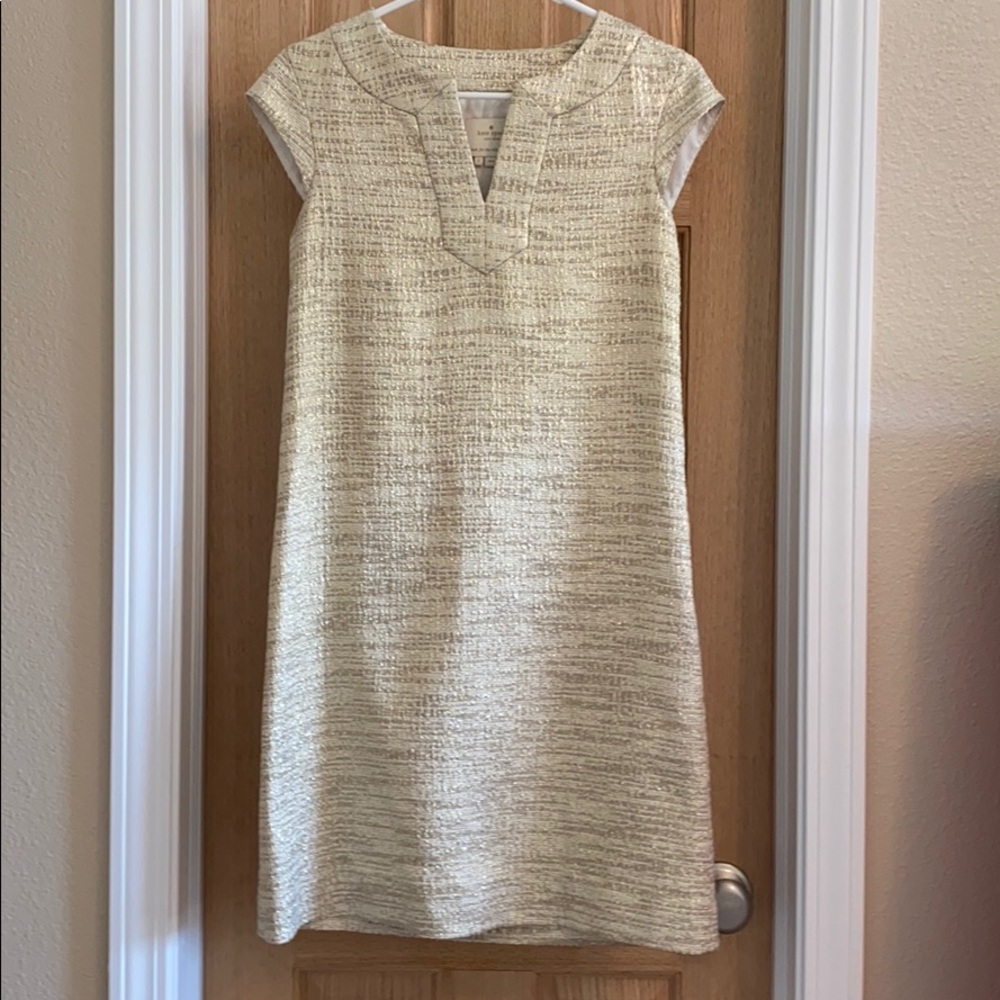 Kate Spade Gold Metallic Tweed Dress, size 2
